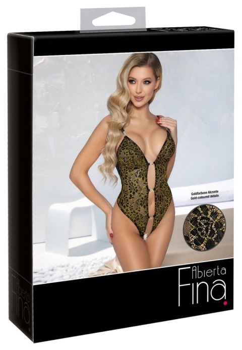 Abierta Fina Body XL czarna koronka z metalicznym akcentem otwarty przod Abierta Fina Body XL czarna koronka z metalicznym akcentem otwarty przod