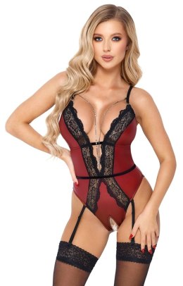 Abierta Fina Body czerwone z czarną koronką, łańcuszki, rozmiar M
