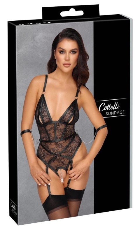 Cottelli Bondage Body Koronkowe z Manżetami i Paskami Do Pończoch S/XL