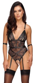 Cottelli Bondage Body Koronkowe z Manżetami i Paskami Do Pończoch S/XL