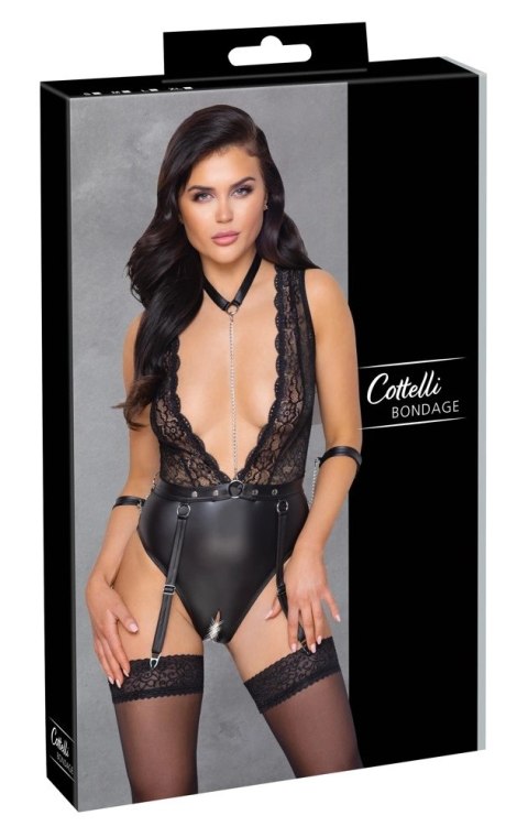 Cottelli Bondage Body z Mankietami, Obrożą i Paskami S, koronka
