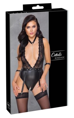 Cottelli Bondage Body z mankietami, obrożą i paskami L czarne