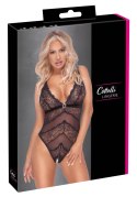 Cottelli Lingerie Body Czarny XL Bez Krocza z Kwiatową Koronką