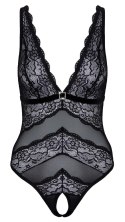 Cottelli Lingerie Body Czarny XL Bez Krocza z Kwiatową Koronką