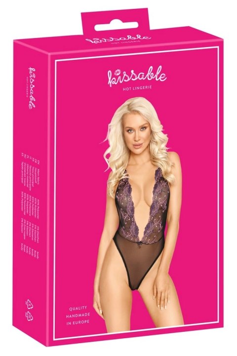Kissable Body L/XL Czarny Fioletowy Kwiatowy Haft Regulowane Ramiączka Kissable Body L/XL Czarny Fioletowy Kwiatowy Haft Regulowane Ramiączka