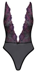 Kissable Body L/XL Czarny Fioletowy Kwiatowy Haft Regulowane Ramiączka