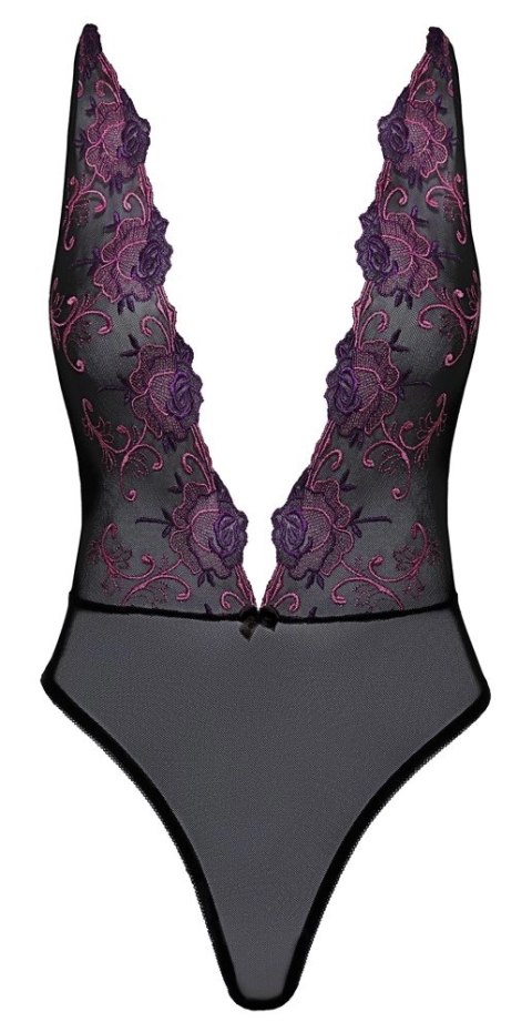 Kissable Body L/XL Czarny Fioletowy Kwiatowy Haft Regulowane Ramiączka Kissable Body L/XL Czarny Fioletowy Kwiatowy Haft Regulowane Ramiączka