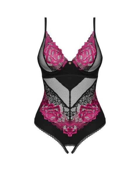 Obsessive Rosenty Body M/L z Kwiatowej Koronki i Siateczki Czarny Obsessive Rosenty Body M/L z Kwiatowej Koronki i Siateczki Czarny