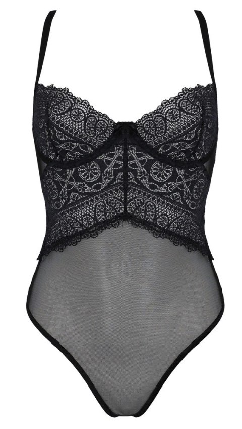 Passion Kerria Body z Koronki i Siateczki Czarny 2XL/3XL ECO Passion Kerria Body z Koronki i Siateczki Czarny 2XL/3XL ECO