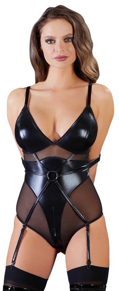 Cottelli Bondage Body S Wetlook Czarny z Zamkami i Powernet Cottelli Bondage Body S Wetlook Czarny z Zamkami i Powernet