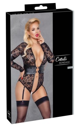 Cottelli Bondage Body koronkowe z mankietami, bez kroku 2XL czarne