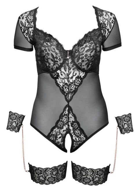 Cottelli Bondage Body siateczkowe z koronką i mankietami 2XL czarne Cottelli Bondage Body siateczkowe z koronką i mankietami 2XL czarne