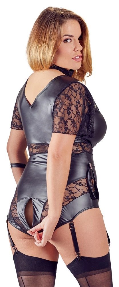 Cottelli Collection Body XL z mankietami, rozpinany krok, koronka Cottelli Collection Body XL z mankietami, rozpinany krok, koronka