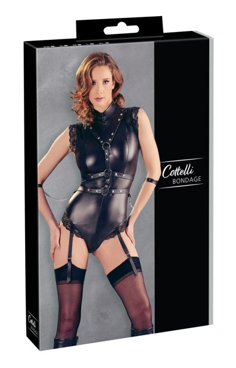 Cottelli Collection Body Matowe Czarny S z Paskami i Mankietami