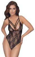 Cottelli Lingerie Body Koronkowe z Dekoltem i Ozdobnymi Paskami L Czarne