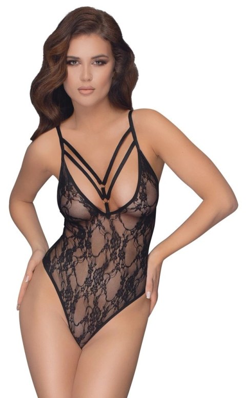 Cottelli Lingerie Body koronkowe z ozdobnymi paskami czarne M Cottelli Lingerie Body koronkowe z ozdobnymi paskami czarne M
