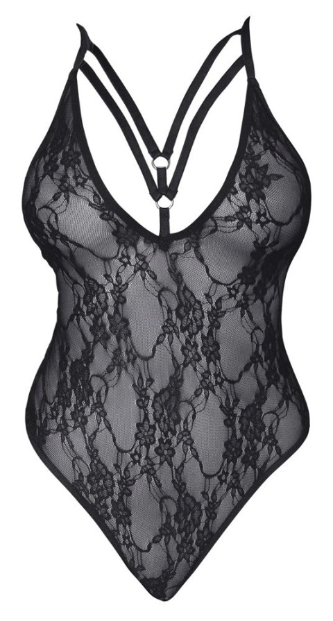 Cottelli Lingerie Body koronkowe z ozdobnymi paskami czarne M Cottelli Lingerie Body koronkowe z ozdobnymi paskami czarne M