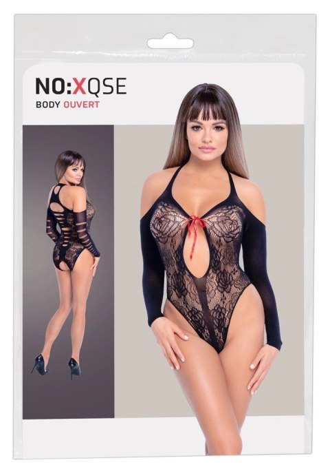 NO:XQSE Body Koronkowe Czarny z Czerwoną Kokardką S-L Elastyczne