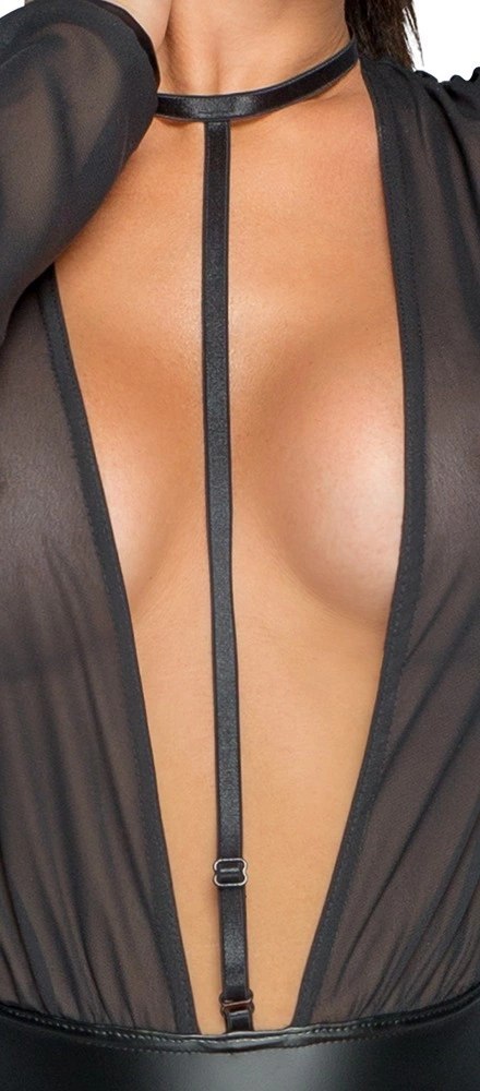 Noir Body Siateczkowe z Głębokim Dekoltem Czarny XL Powerwetlook Noir Body Siateczkowe z Głębokim Dekoltem Czarny XL Powerwetlook