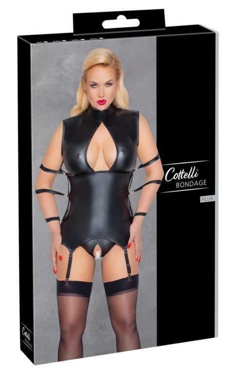 Cottelli Bondage Koszulka matowa z paskami do pończoch + majtki 4XL Cottelli Bondage Koszulka matowa z paskami do pończoch + majtki 4XL