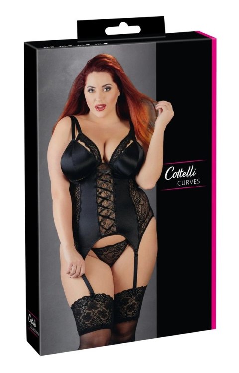 Cottelli CURVES XL - Koronkowa koszulka z paskami i stringami, czarna Cottelli CURVES XL - Koronkowa koszulka z paskami i stringami, czarna