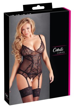Cottelli CURVES komplet koszulka z koronką + otwarte stringi 2XL czarny