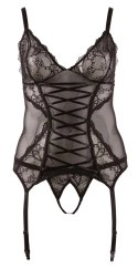Cottelli CURVES komplet koszulka z koronką + otwarte stringi 2XL czarny