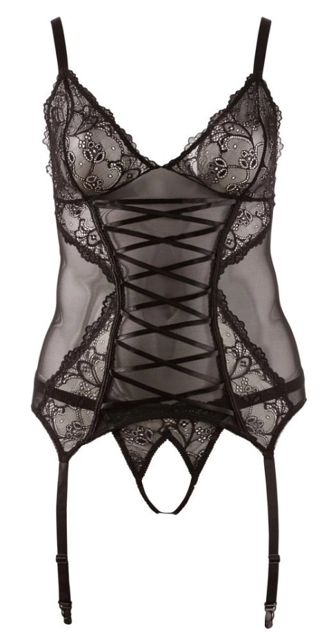 Cottelli CURVES komplet koszulka z koronką + otwarte stringi 2XL czarny Cottelli CURVES komplet koszulka z koronką + otwarte stringi 2XL czarny