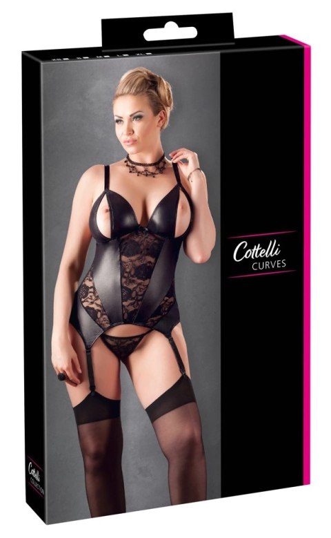 Cottelli CURVES koszulka z koronką i rozcięciami, stringi 3XL czarna Cottelli CURVES koszulka z koronką i rozcięciami, stringi 3XL czarna