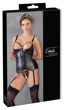 Cottelli Collection Bondage S - Matowa koszulka z fiszbinami + otwarte stringi