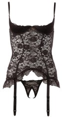 Cottelli Lingerie Koronkowa Koszulka XL z Paskami do Pończoch 85C Czarna