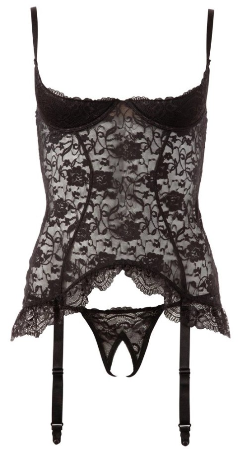 Cottelli Lingerie Koronkowa Koszulka XL z Paskami do Pończoch 85C Czarna Cottelli Lingerie Koronkowa Koszulka XL z Paskami do Pończoch 85C Czarna