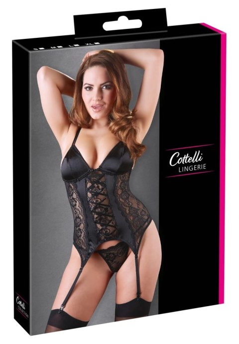 Cottelli Lingerie Koszulka Koronkowa z Paskami + Stringi Czarna M Cottelli Lingerie Koszulka Koronkowa z Paskami + Stringi Czarna M