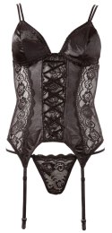 Cottelli Lingerie Koszulka Koronkowa z Paskami + Stringi Czarna M