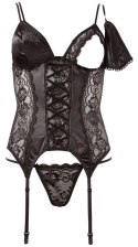 Cottelli Lingerie Koszulka Koronkowa z Paskami i Stringi Czarna L