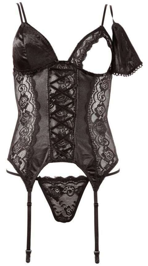 Cottelli Lingerie Koszulka Koronkowa z Paskami i Stringi Czarna L Cottelli Lingerie Koszulka Koronkowa z Paskami i Stringi Czarna L