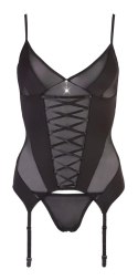 Cottelli Lingerie Koszulka z paskami do pończoch + stringi czarne M