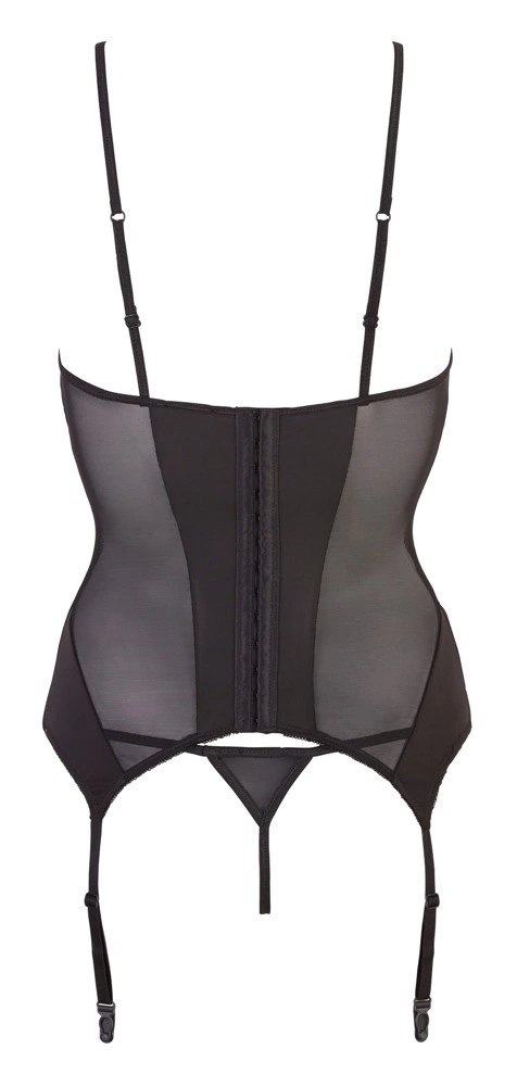 Cottelli Lingerie Koszulka z paskami do pończoch + stringi czarne M Cottelli Lingerie Koszulka z paskami do pończoch + stringi czarne M