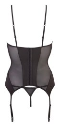 Cottelli Lingerie XL - Czarna koszulka z paskami do pończoch i stringi