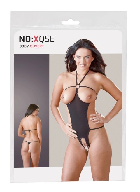 NO:XQSE Body damskie z ozdobnymi dżetami, czarne, S-L, bez krocza