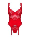Obsessive Amor Cherris Gorset koronkowy z stringami czerwony L/XL