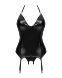 Obsessive Viranes Gorset i Stringi Czarny M/L regulowany PU