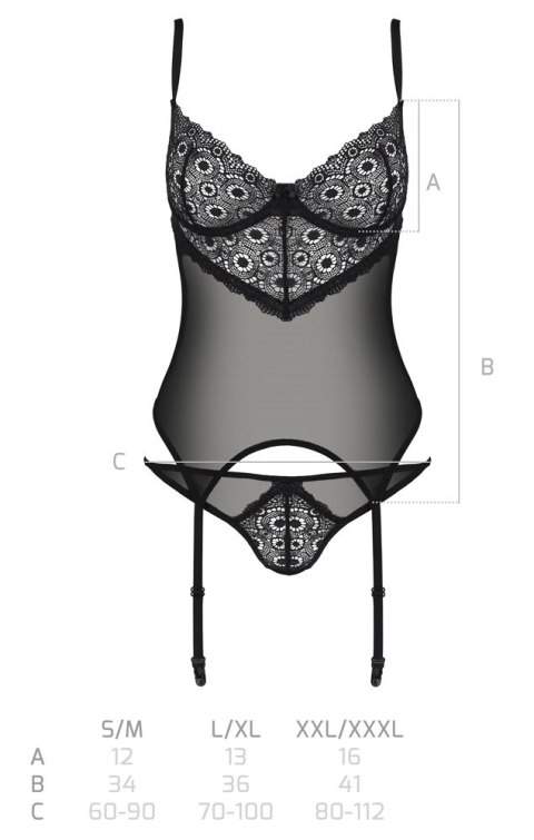 Passion Zinnia Corset L/XL - Koszulka z paskami do pończoch + stringi, Eco Passion Zinnia Corset L/XL - Koszulka z paskami do pończoch + stringi, Eco