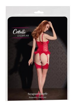 Cottelli LEGWEAR Pończochy beżowe z czerwonym szwem i ozdobnym wykończeniem