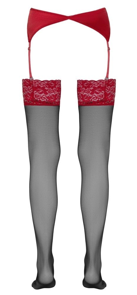 Cottelli LEGWEAR Pończochy czarne z czerwoną koronką 17 den Oeko-Tex Cottelli LEGWEAR Pończochy czarne z czerwoną koronką 17 den Oeko-Tex