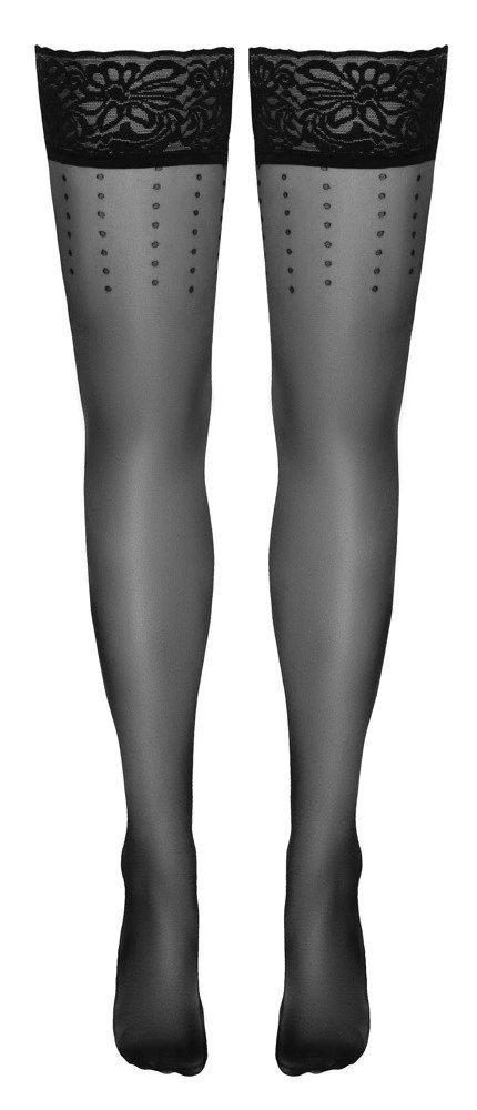 Cottelli LEGWEAR Pończochy czarne z koronką i wzorem kropek 20 den Cottelli LEGWEAR Pończochy czarne z koronką i wzorem kropek 20 den