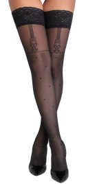 Cottelli LEGWEAR Pończochy czarne z kropkami i szelkami 40 den