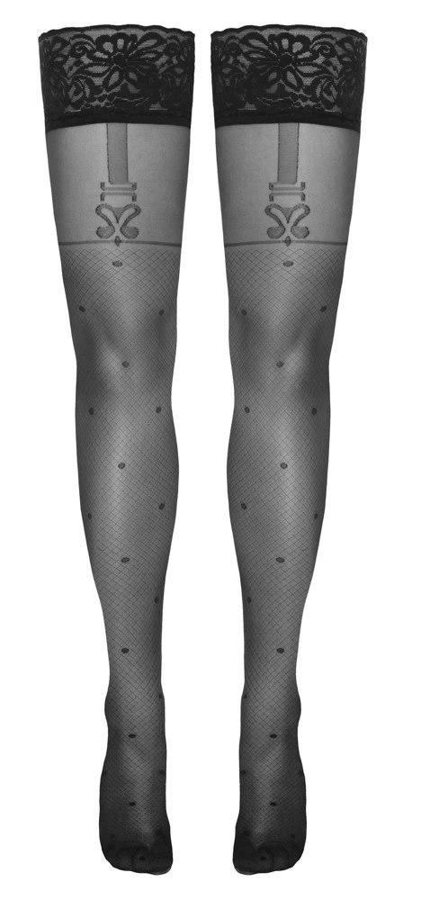 Cottelli LEGWEAR Pończochy czarne z kropkami i szelkami 40 den Cottelli LEGWEAR Pończochy czarne z kropkami i szelkami 40 den
