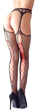 Cottelli Legwear L/XL - Rajstopy siateczkowe z czerwonym wiązaniem