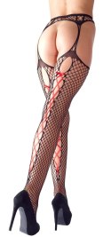 Cottelli Legwear L/XL - Rajstopy siateczkowe z czerwonym wiązaniem